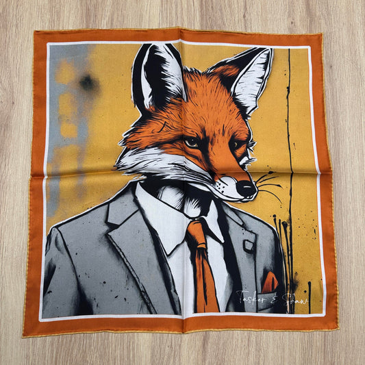 Mr Fox Silk Pocket Square, Platinum Edition