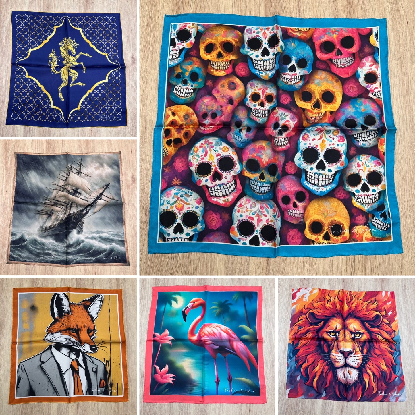 Calaveras Silk Pocket Square, Platinum Edition