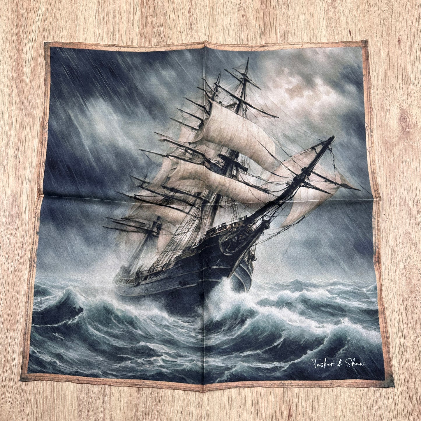 Storm at Sea Silk Pocket Square, Platinum Edition