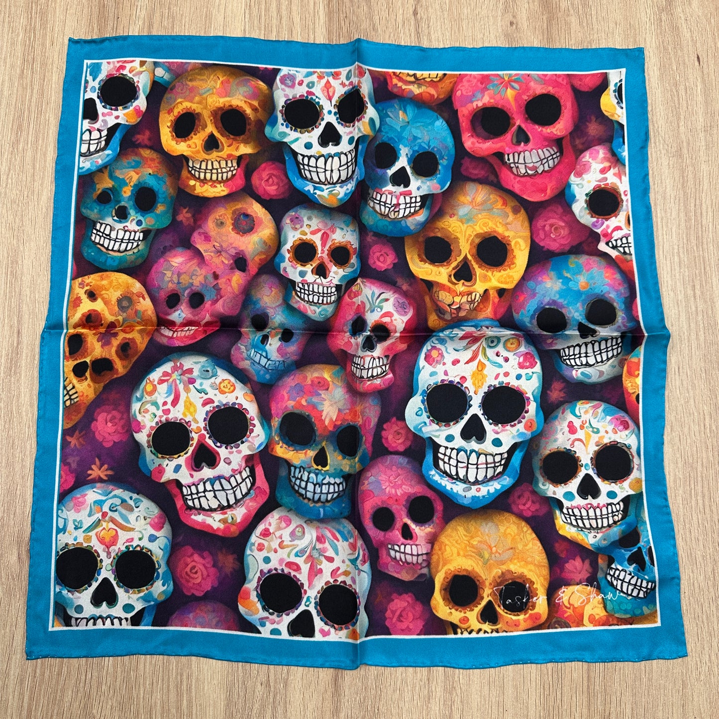 Calaveras Silk Pocket Square, Platinum Edition