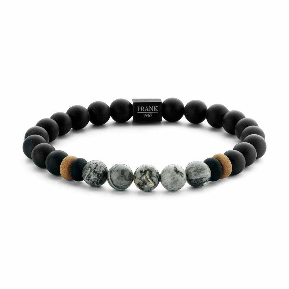 Tasker & Shaw | Luxury Menswear | Black/Grey Agate and Jaspis Bead Bracelets for Men