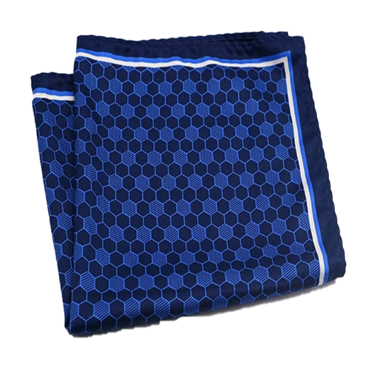 Tasker & Shaw | Luxury Menswear | Navy edged honeycomb pattern, pure silk pocket square
