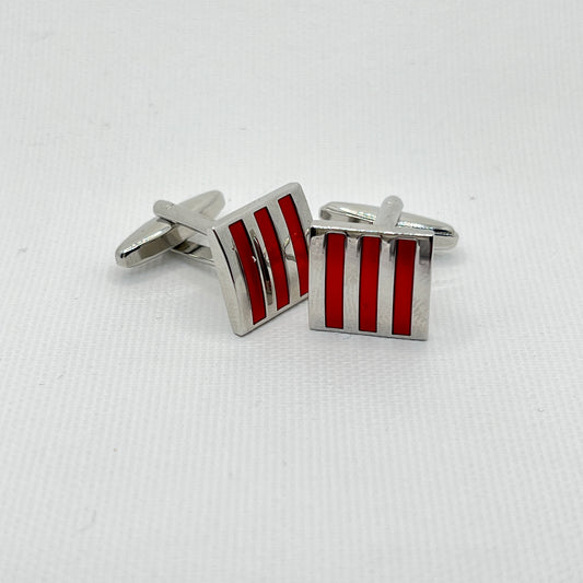 Tasker & Shaw | Luxury Menswear | Silver & red striped cufflinks