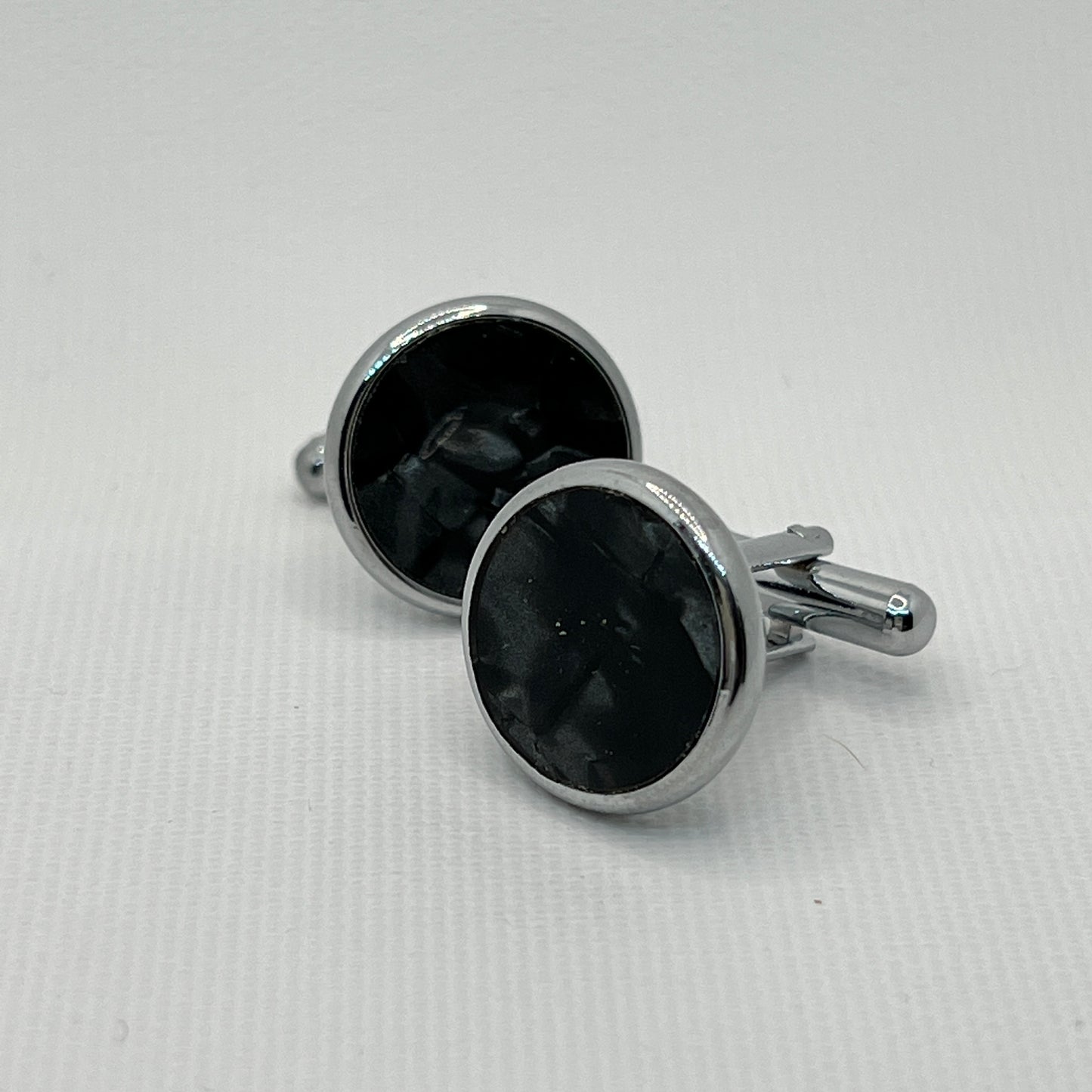 Tasker & Shaw | Luxury Menswear | Silver round cufflinks with black smoked face