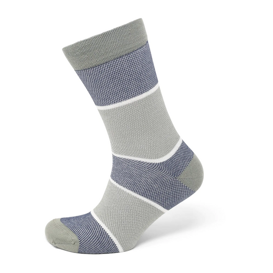 Tasker & Shaw | Luxury Menswear | Blue & light grey striped woven socks, French Cotton