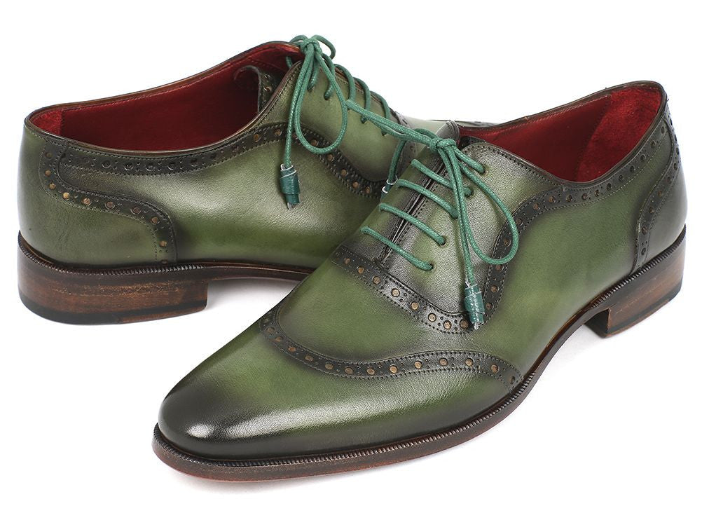 Green Calfskin Oxfords, Handmade to order.