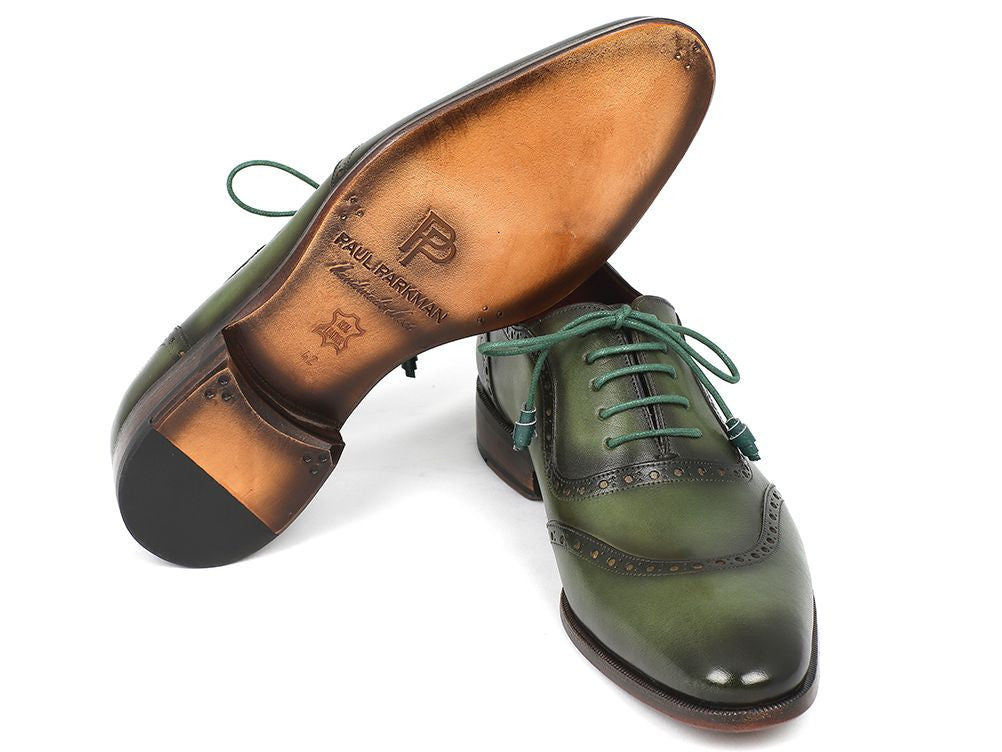 Green Calfskin Oxfords, Handmade to order.
