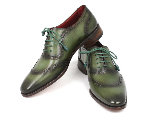 Green Calfskin Oxfords, Handmade to order.