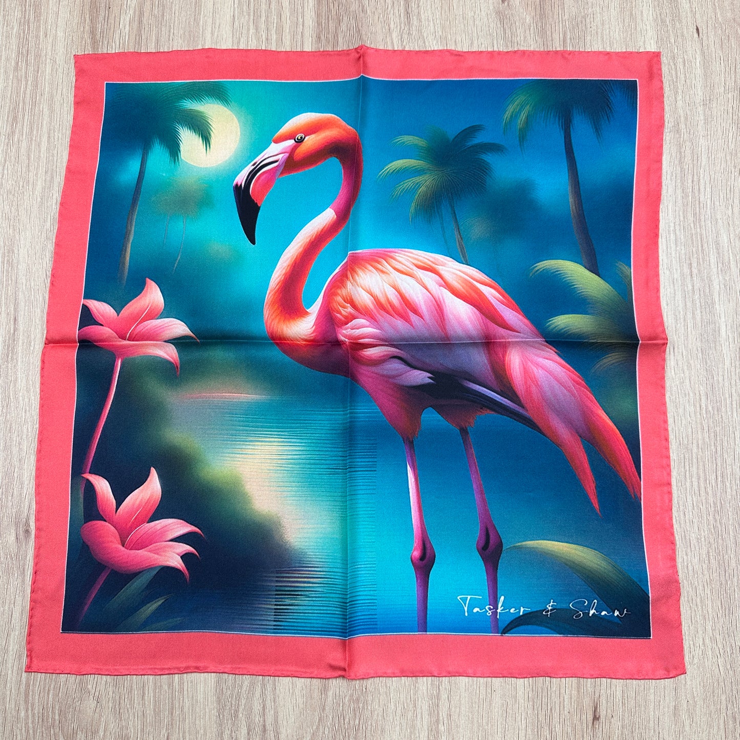 Flamingo Sunset Silk Pocket Square, Platinum Edition