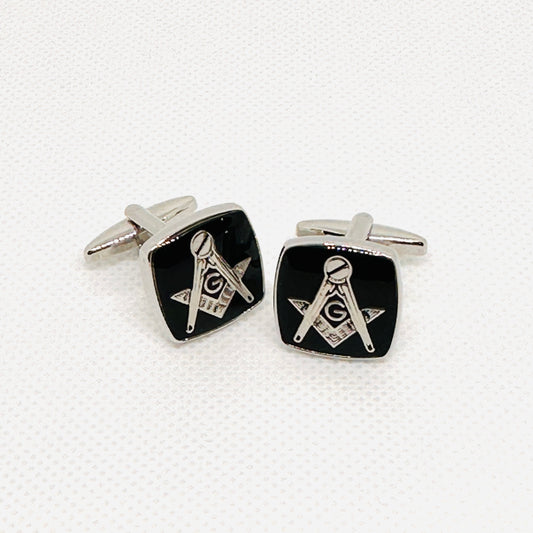 Square Masonic cufflinks Silver/Black
