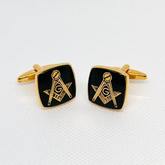 Square Masonic cufflinks Gold/Black