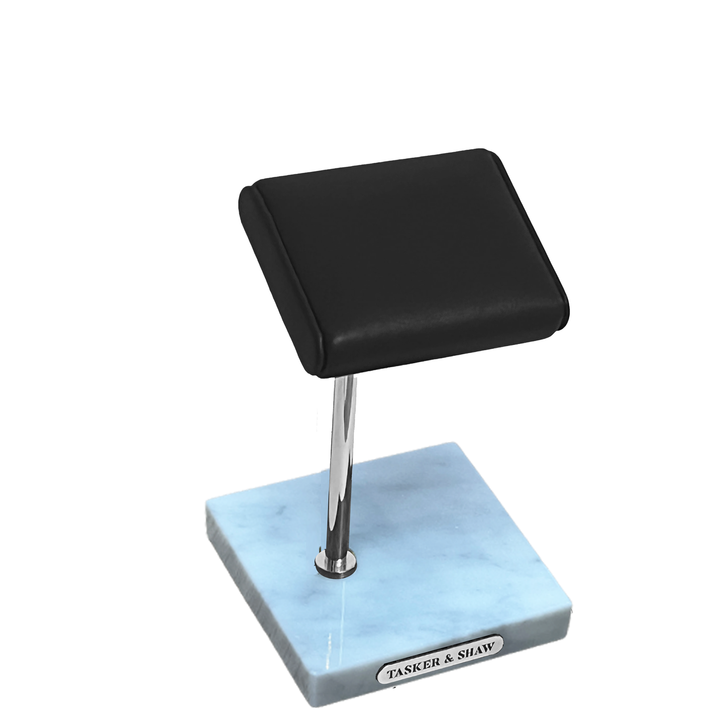 Watch stand: Black Leather/White Marble/Chrome metal