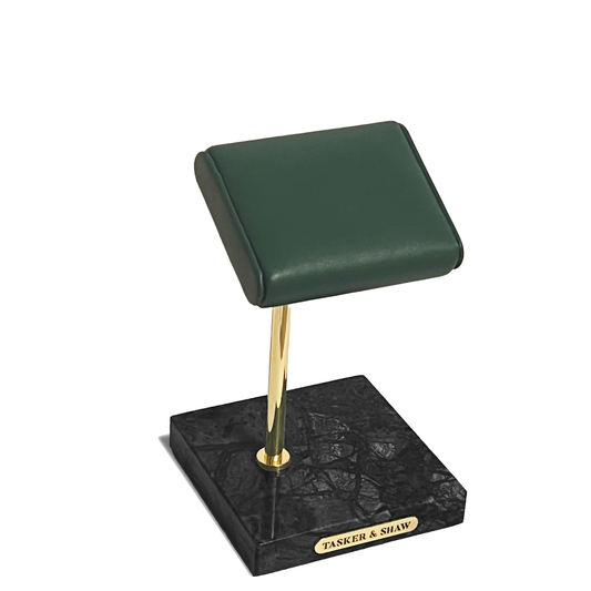 Watch stand: Green Leather/Black Marble/Polished brass