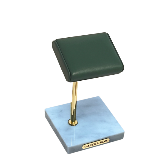 Watch stand: Green Leather/White Marble/Polished brass