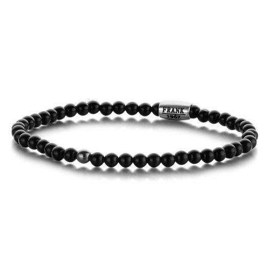 Tasker & Shaw | Luxury Menswear | Black Mens Stone Bracelet with Stainless Steel Bead