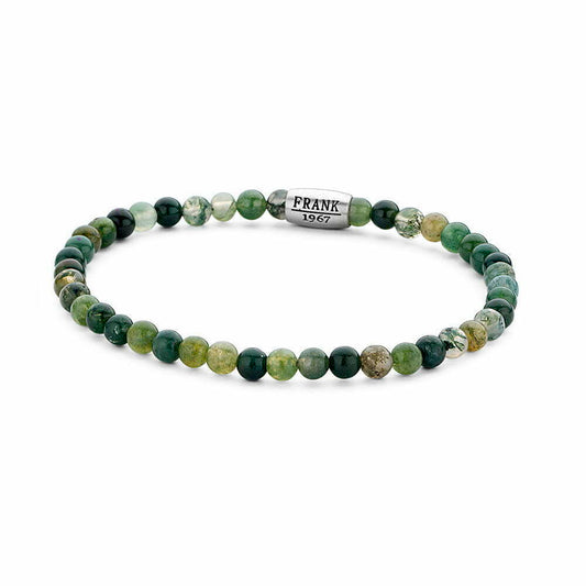 Tasker & Shaw | Luxury Menswear | Steel moss agate beads mens bracelet