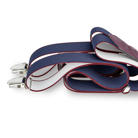 Tasker & Shaw | Luxury Menswear | Navy braces/Suspenders with red edging