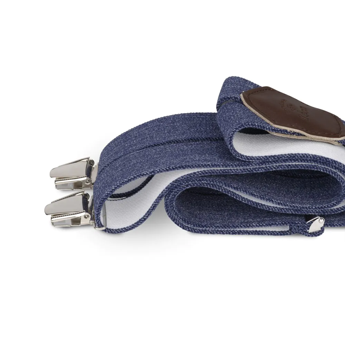 Tasker & Shaw | Luxury Menswear | Blue denim braces/suspenders