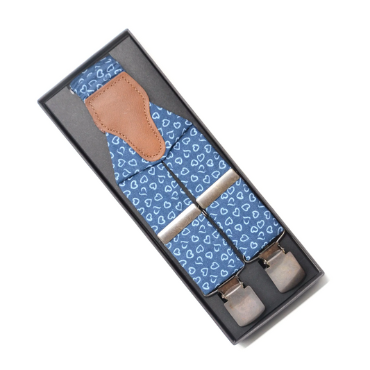 Tasker & Shaw | Luxury Menswear | Blue Hears French Cotton Braces/ Suspenders
