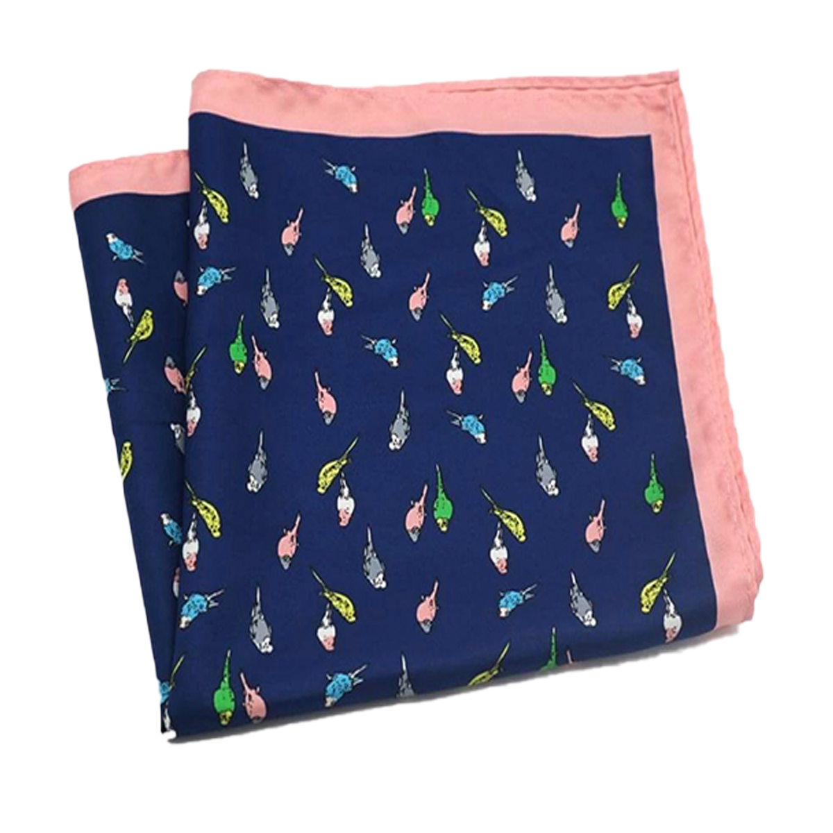 Tasker & Shaw | Luxury Menswear | Salmon Pink edged pure silk pocket square with bird pattern
