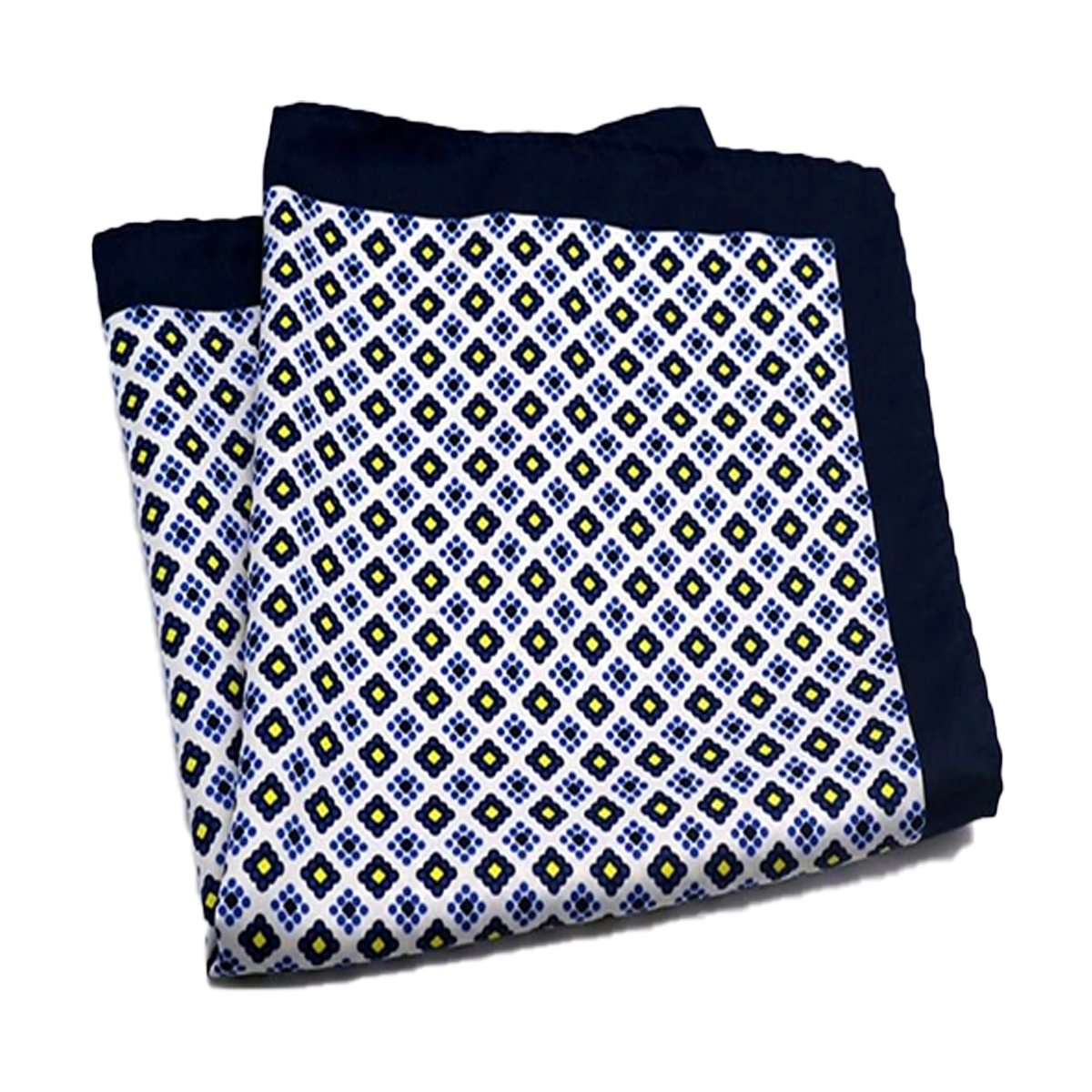 Tasker & Shaw | Luxury Menswear | navy & yellow geometric pure silk pocket square