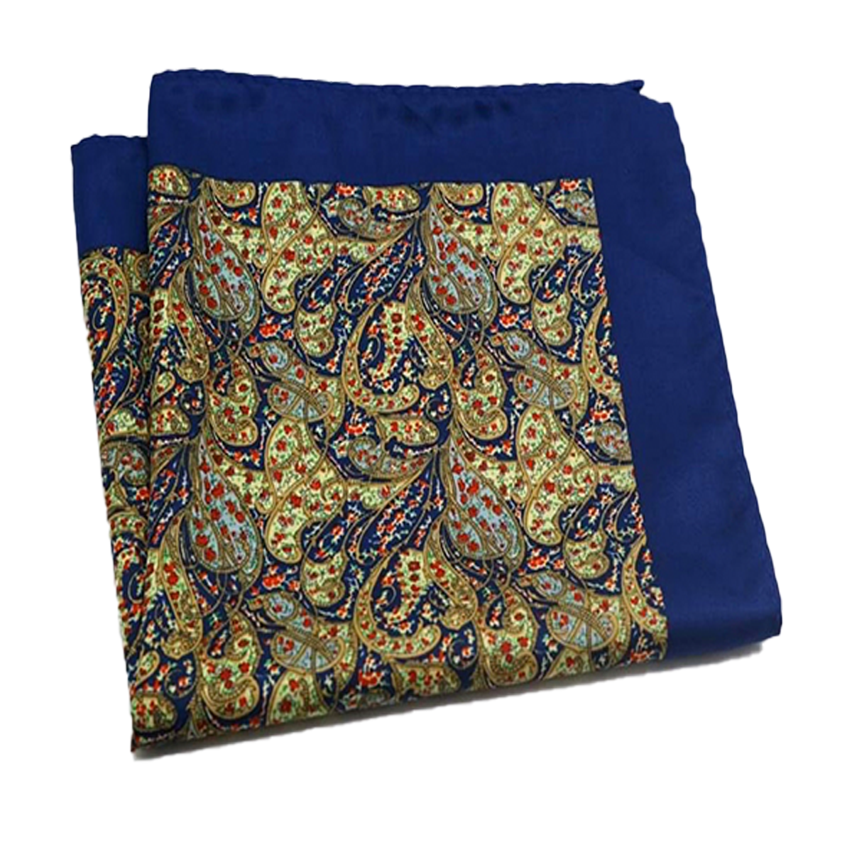 Tasker & Shaw | Luxury Menswear | Blue Edged Multicoloured Abstract Pure Silk Pocket Square