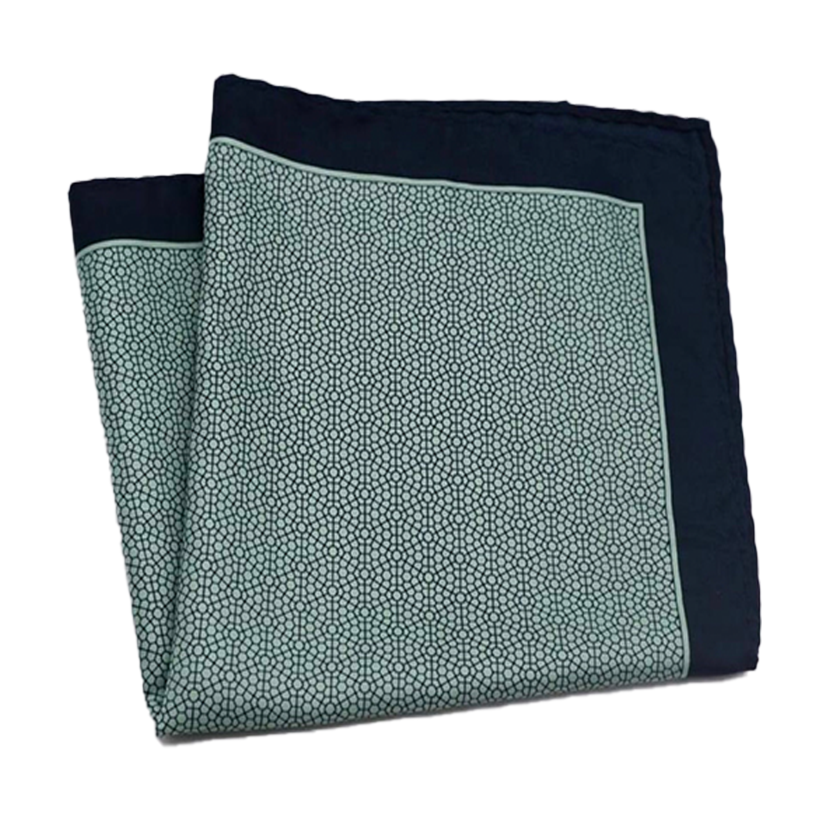 Tasker & Shaw | Luxury Menswear | Green, geometric patterned, pure silk pocket square