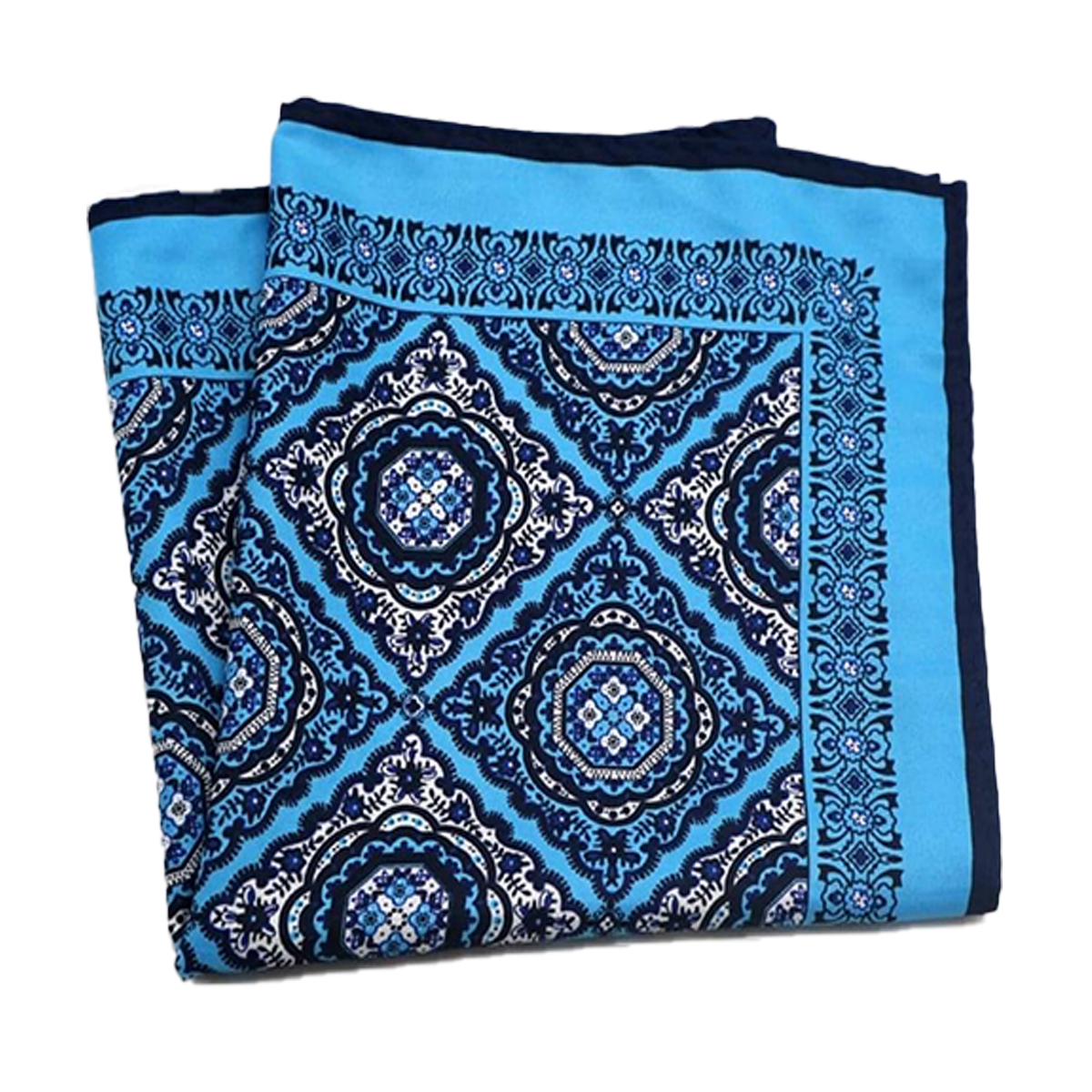 Tasker & Shaw | Luxury Menswear | Navy and vivid blue edged pure silk pocket square