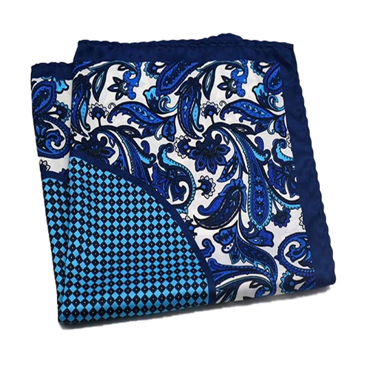 Tasker & Shaw | Luxury Menswear | Navy floral & geometric pure silk pocket square