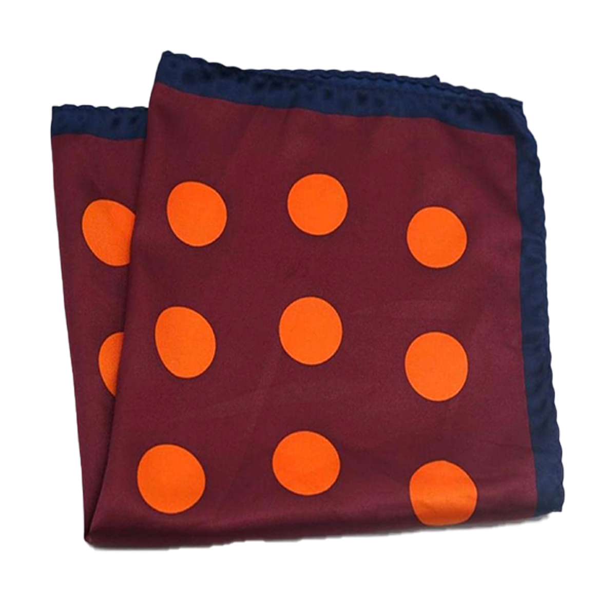 Tasker & Shaw | Luxury Menswear | Navy edged, orange spotted, pure silk pocket square