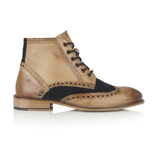 Tasker & Shaw | Luxury Menswear | Clyde Boot Tan/Navy Tweed