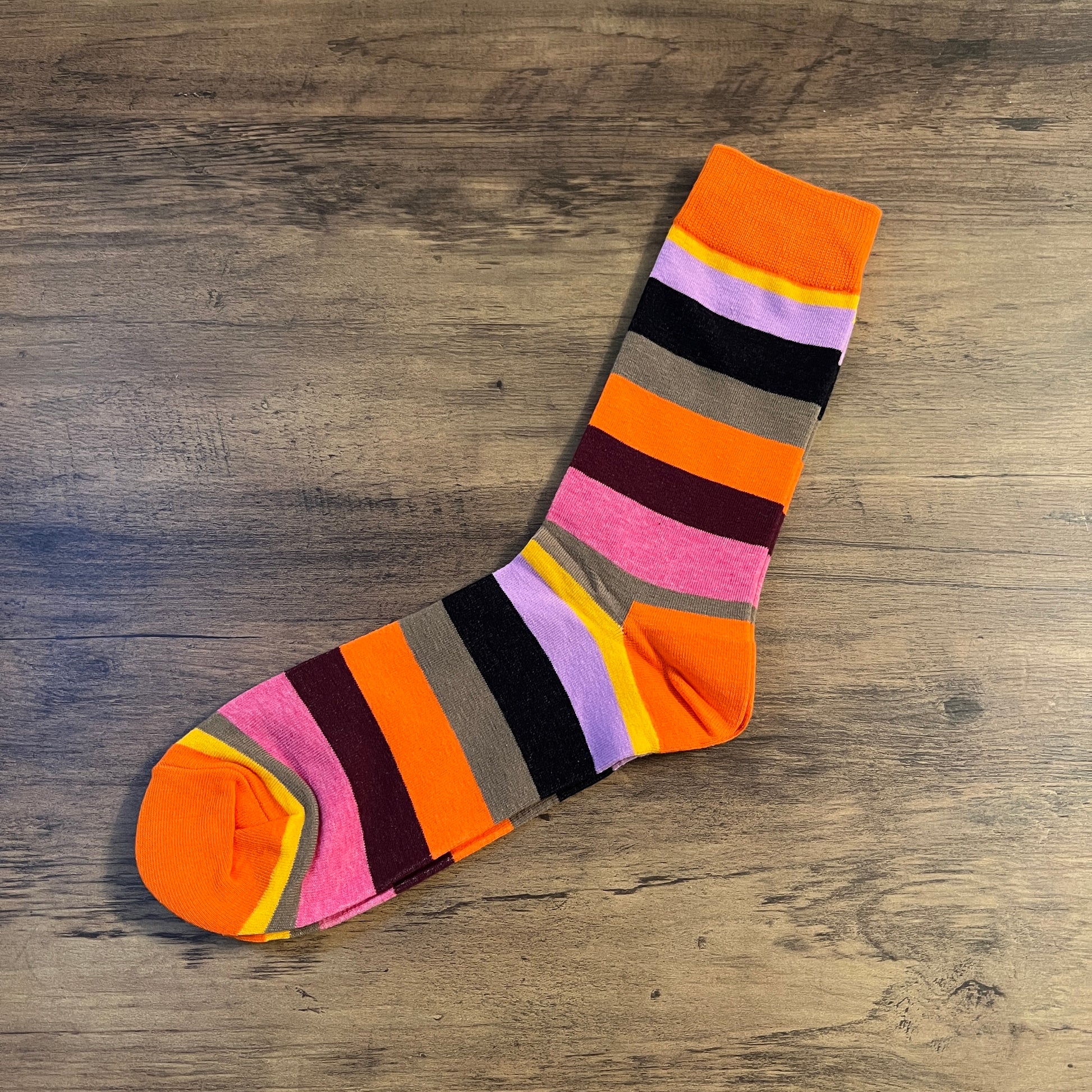 Tasker & Shaw | Luxury Menswear | Orange with multi colour stripes socks