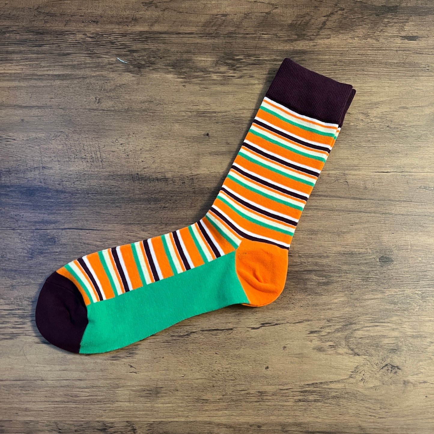 Tasker & Shaw | Luxury Menswear | Aubergine, Orange and Purple Stripes Socks