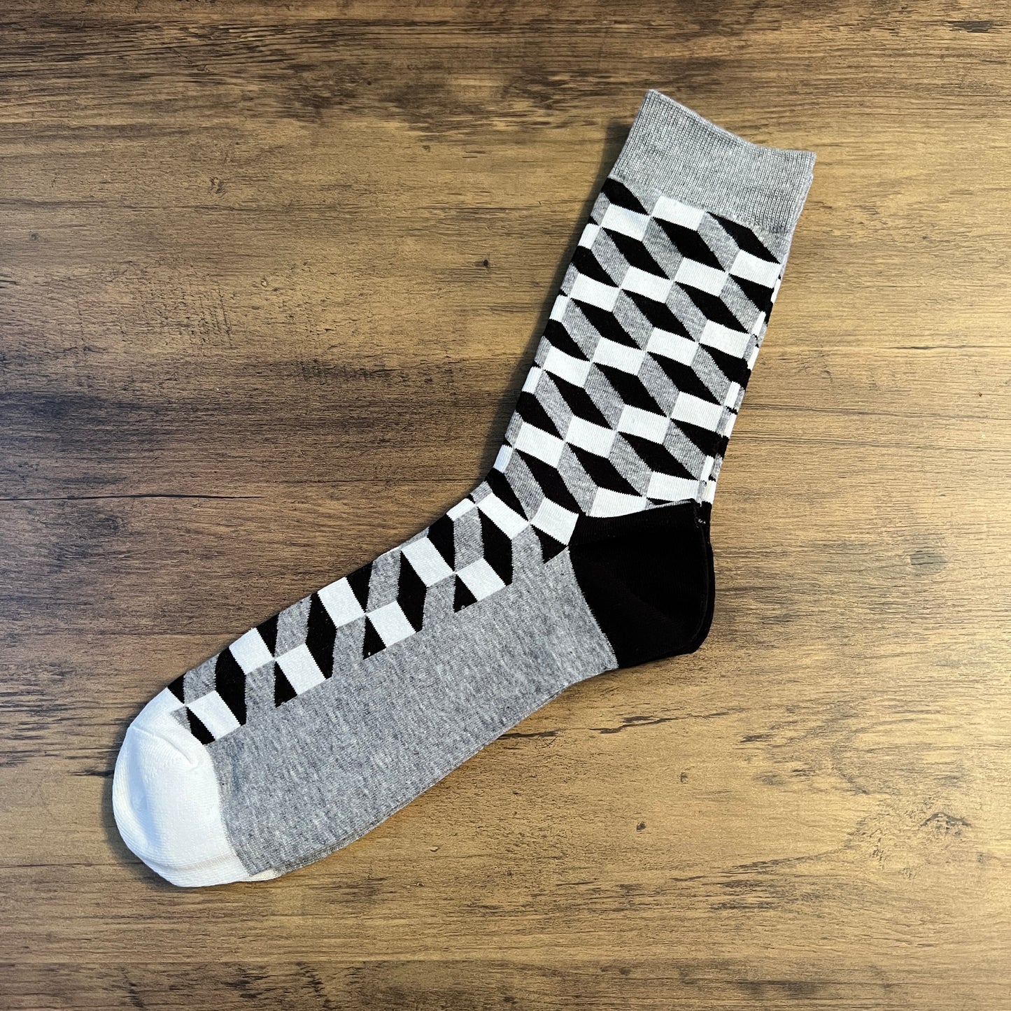 Tasker & Shaw | Luxury Menswear | Black and Grey Geometric Pattern Socks