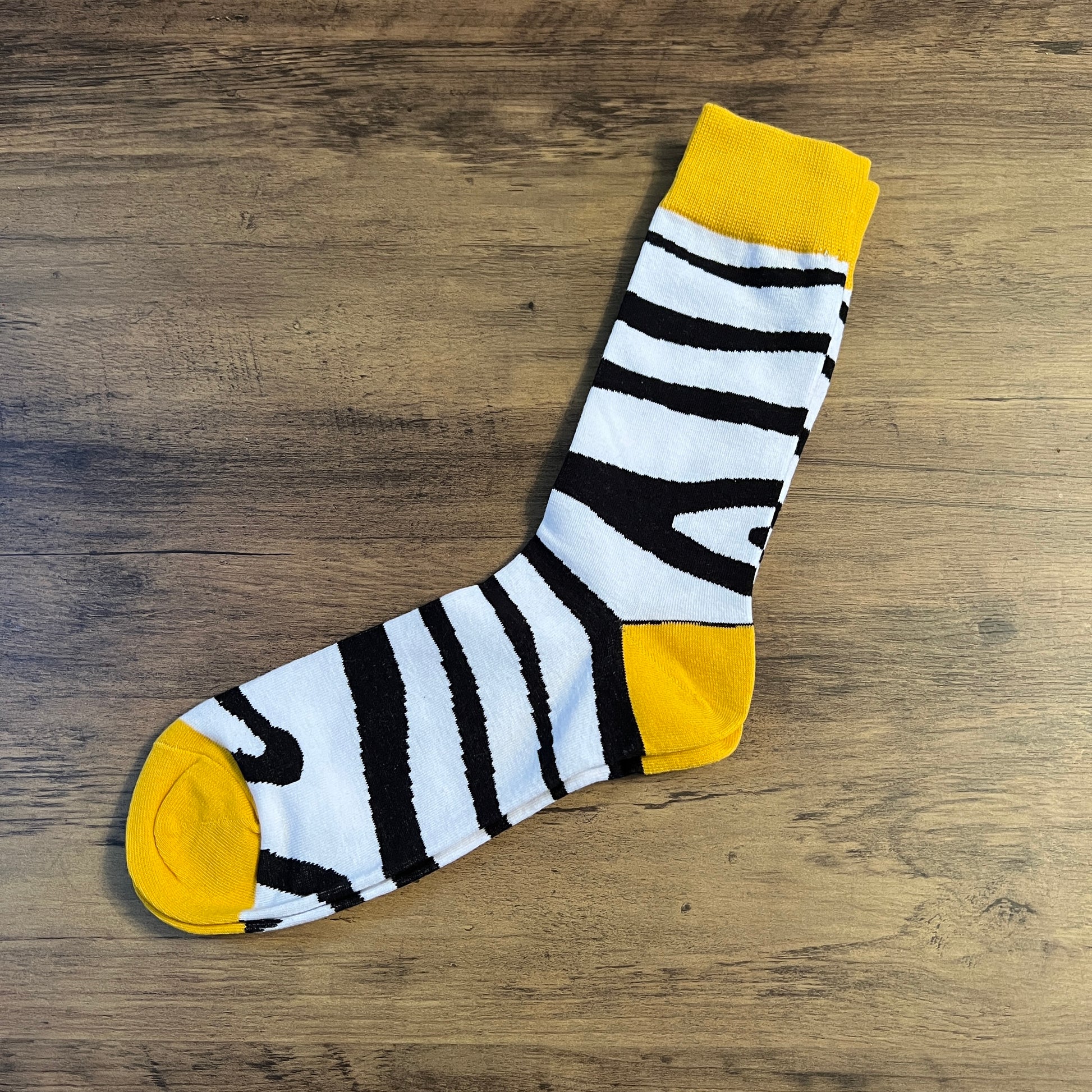 Tasker & Shaw | Luxury Menswear | Yellow with zebra pattern socks
