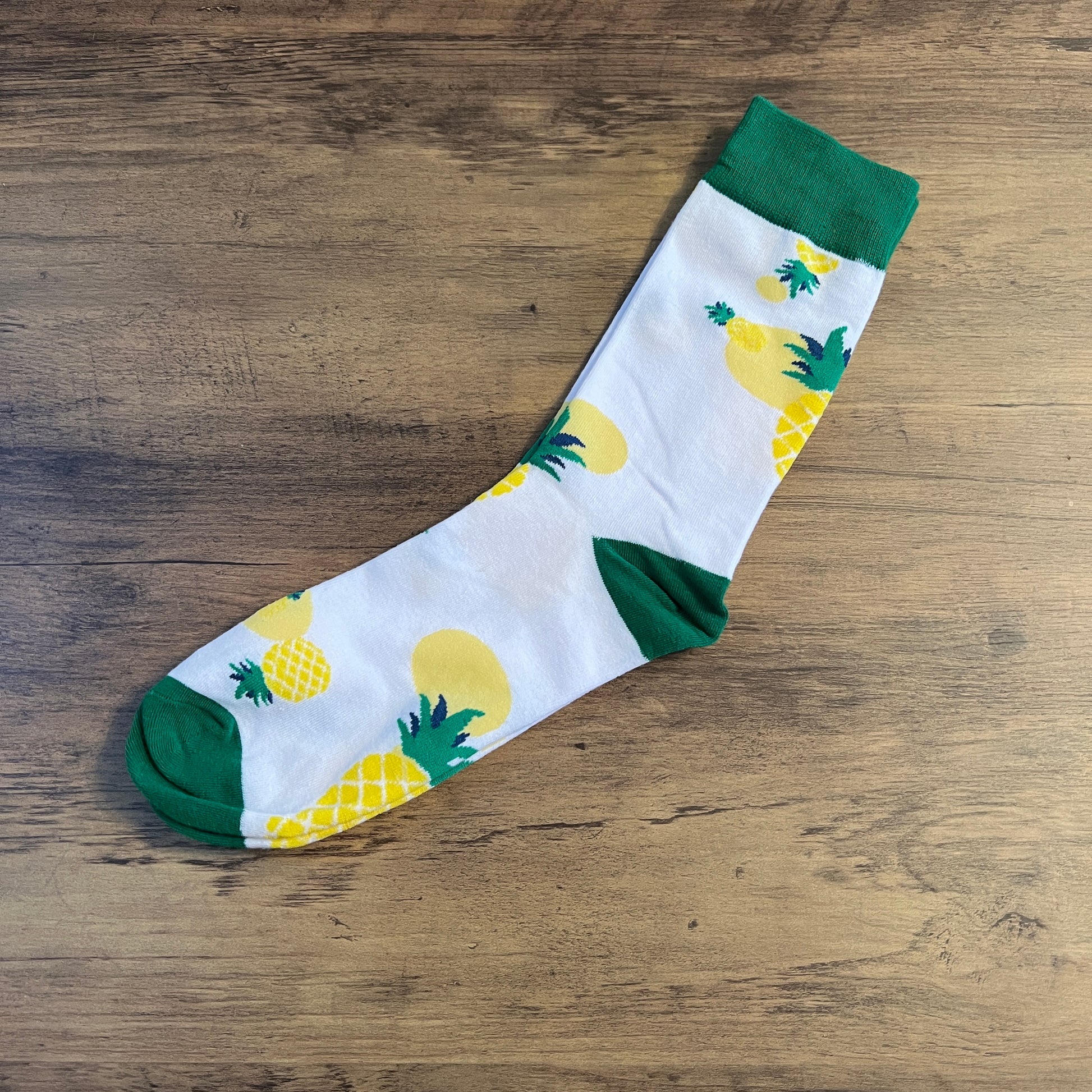 Tasker & Shaw | Luxury Menswear | White and green with pineapple socks