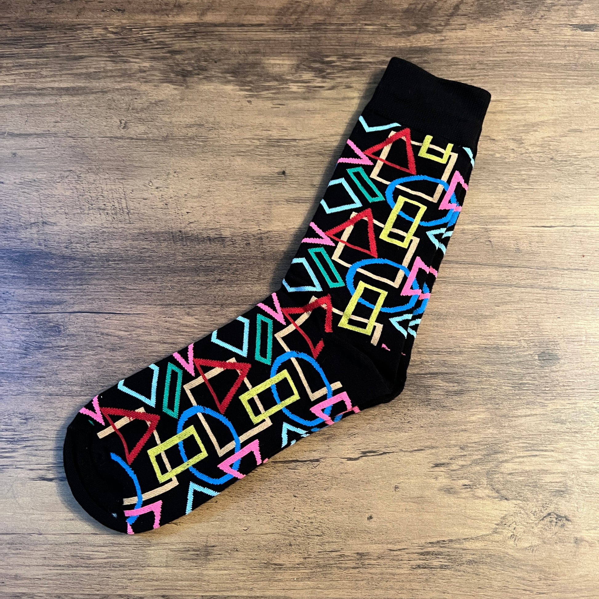 Tasker & Shaw | Luxury Menswear | Black with primary coloured shapes socks