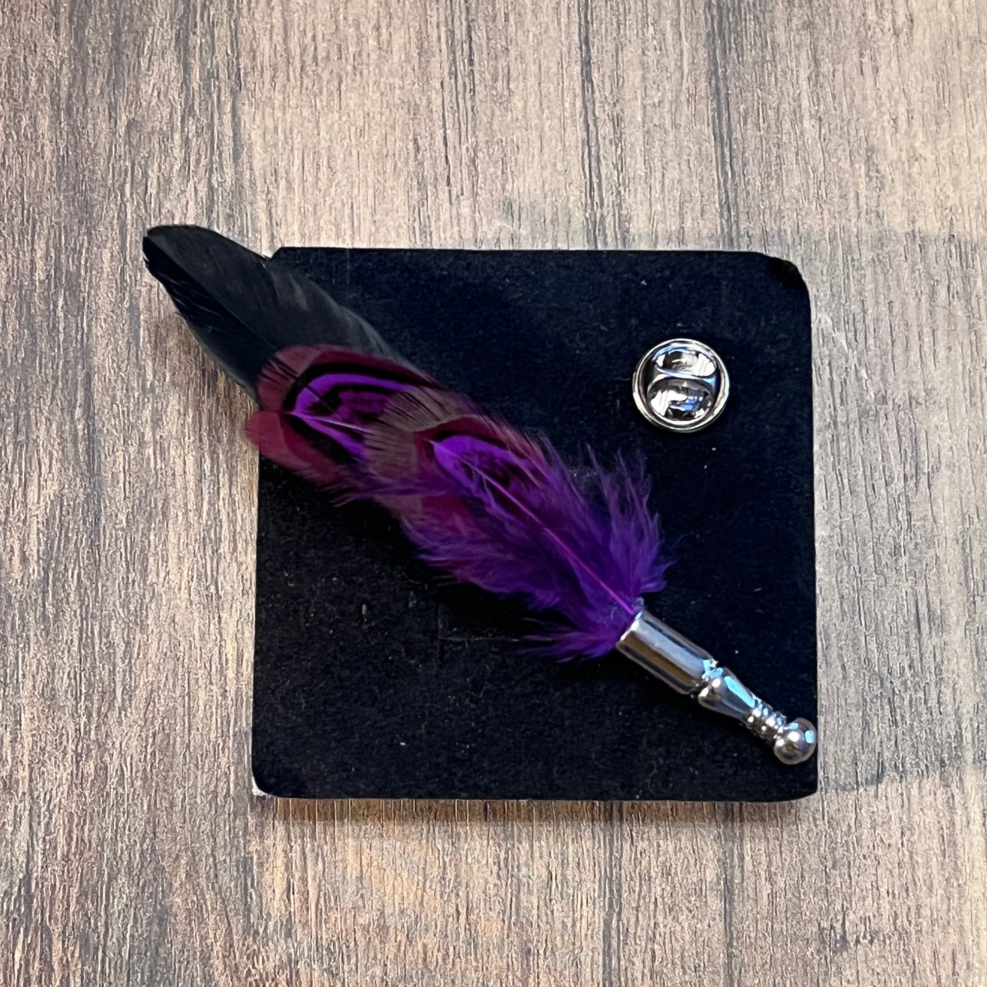 Tasker & Shaw | Luxury Menswear | Purple feather lapel pin