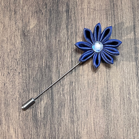 Tasker & Shaw | Luxury Menswear | Blue Flower with Crystal Lapel Pin
