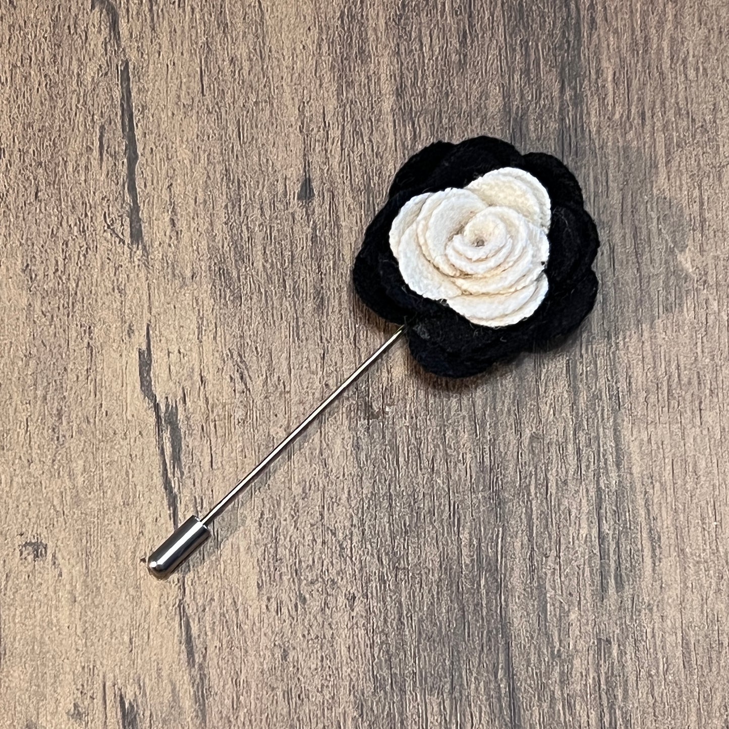 Tasker & Shaw | Luxury Menswear | Black and White Rose Lapel Pin