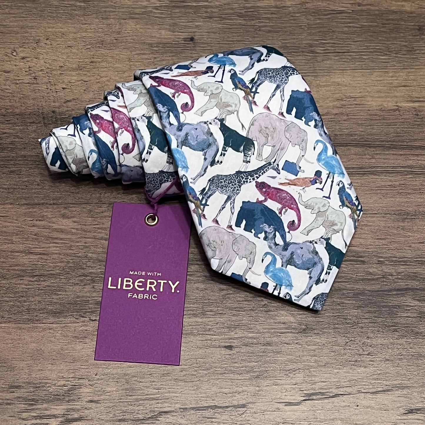 Tasker & Shaw | Luxury Menswear | Made with Liberty fabric "Queue for the Zoo" Tie