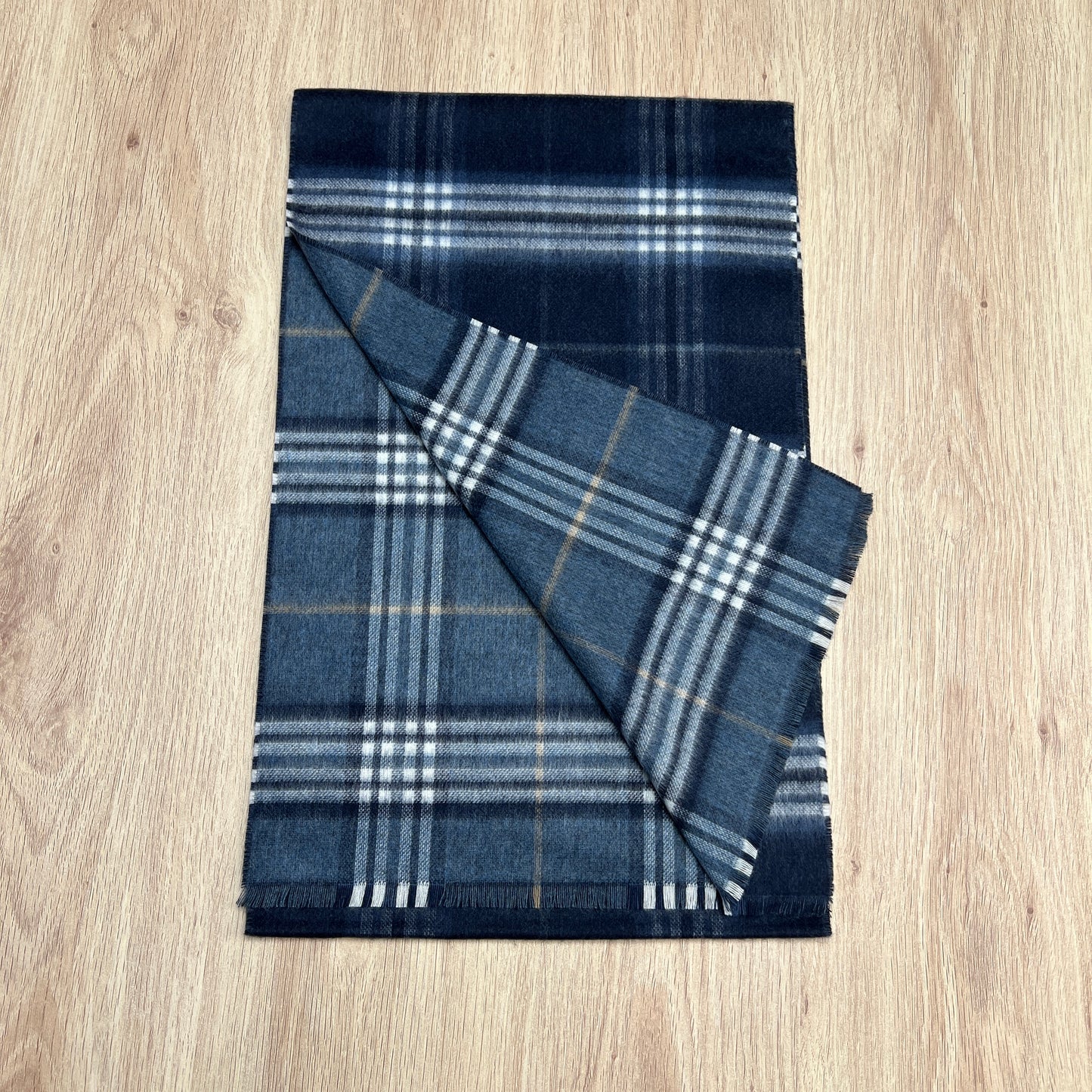 Tasker & Shaw | Luxury Menswear | Cashmink scarf -Double sided Navy plaid