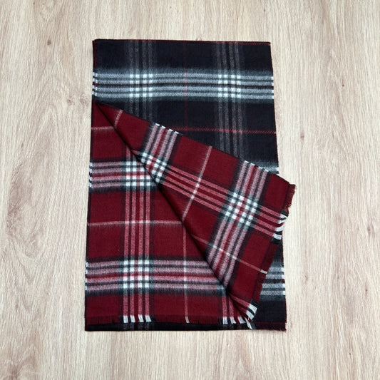 Tasker & Shaw | Luxury Menswear | Cashmink scarf -Double sided Burgandy plaid