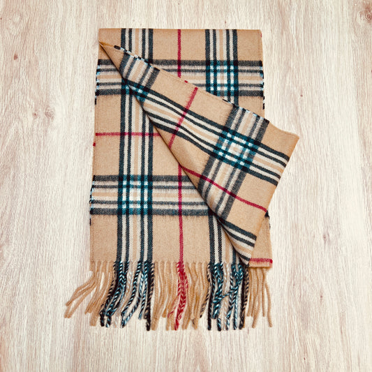 Tasker & Shaw | Luxury Menswear | Cashmere blend scarf - Camel Plaid