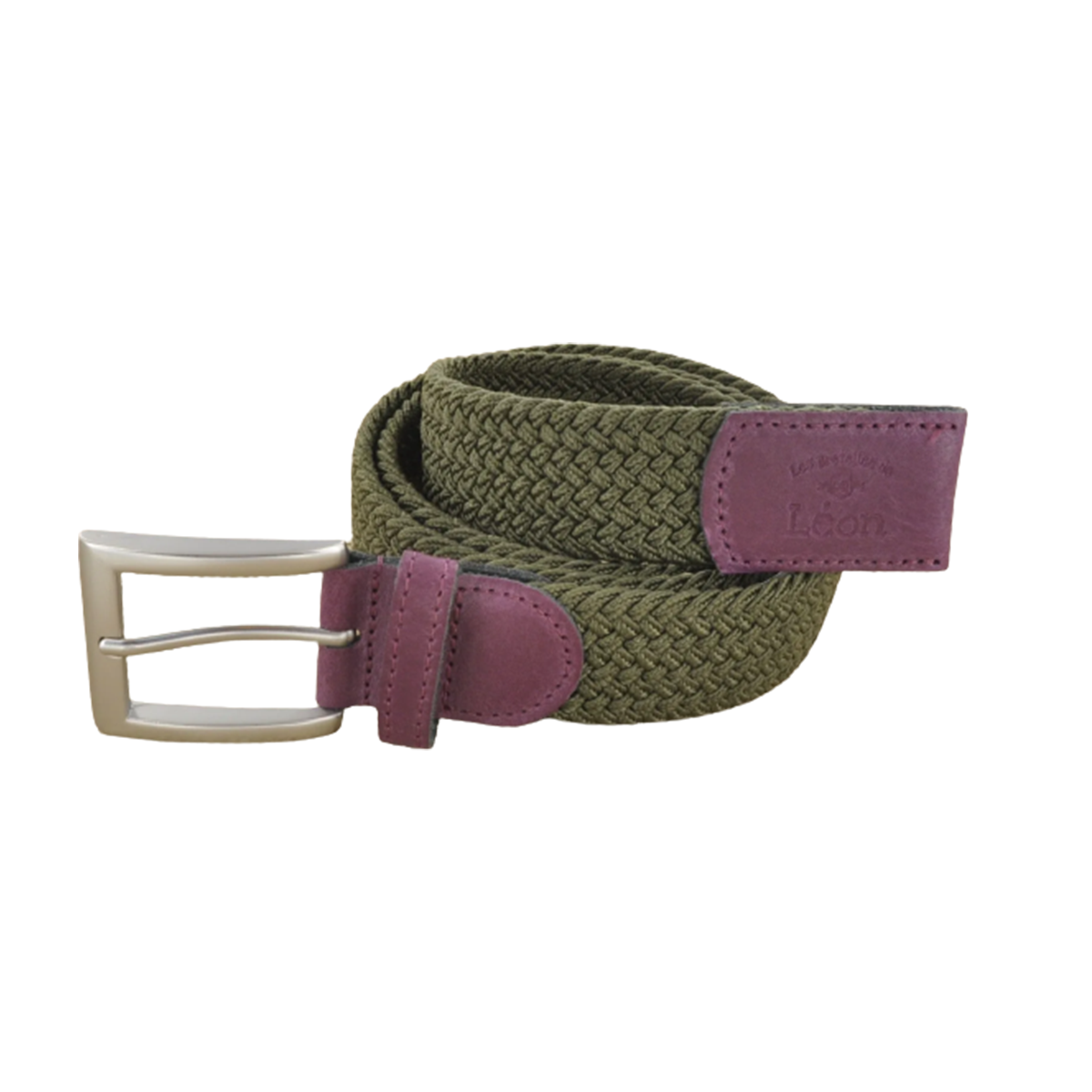 Tasker & Shaw | Luxury Menswear | 35 mm Green Webbing Belt with Plum Leather