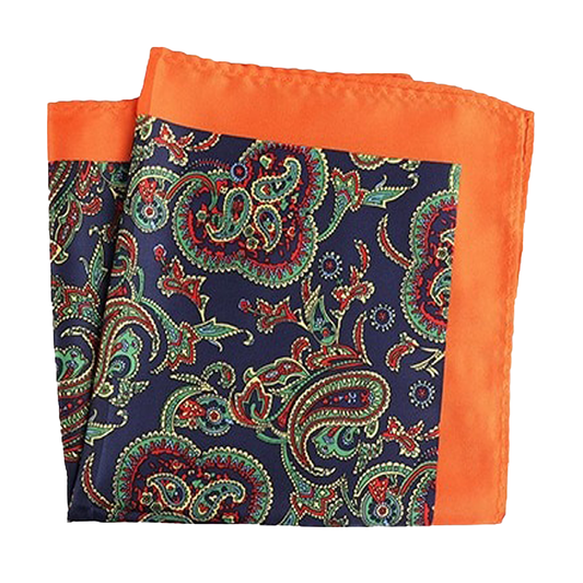 Tasker & Shaw | Luxury Menswear | Orange edged pure silk pocket square