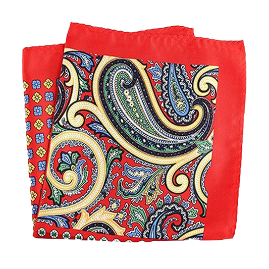 Tasker & Shaw | Luxury Menswear | Red edged pure silk paisley pocket square