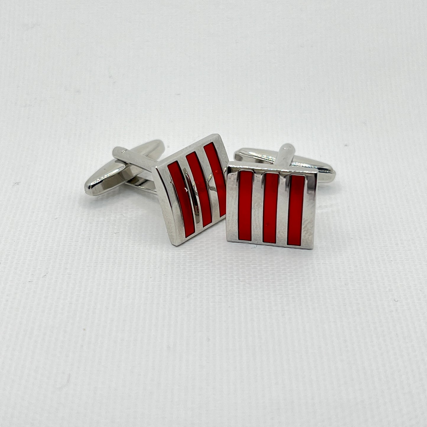 Tasker & Shaw | Luxury Menswear | Silver & red striped cufflinks