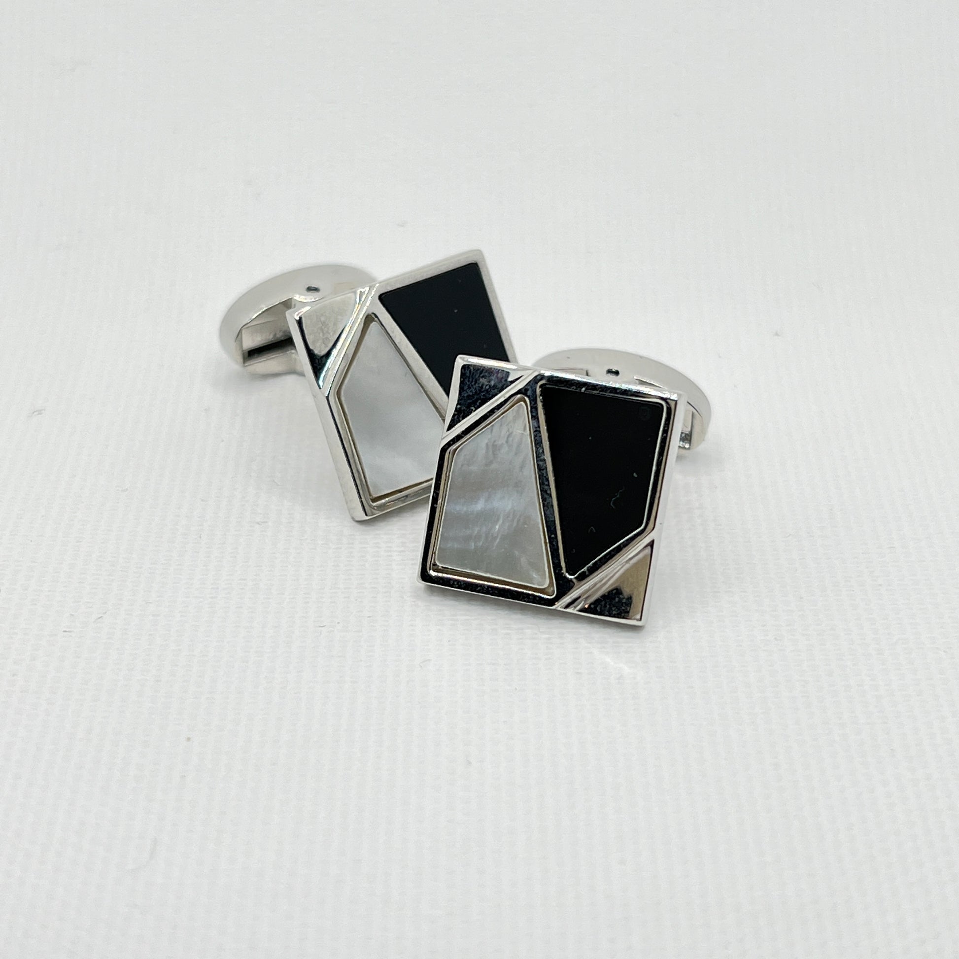 Tasker & Shaw | Luxury Menswear | Onyx & mother of pearl geometric cufflinks
