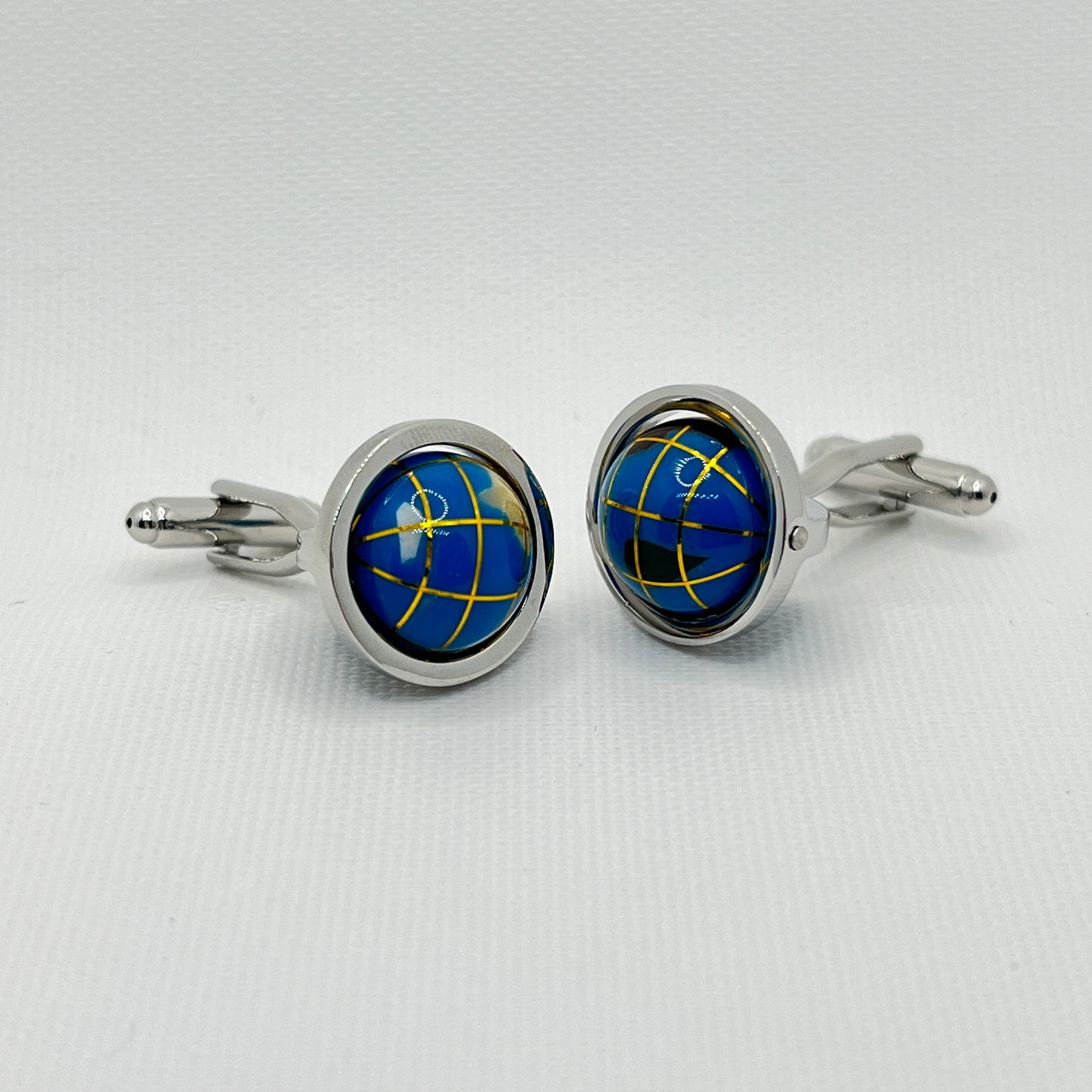 Tasker & Shaw | Luxury Menswear | Light blue working globe cufflinks